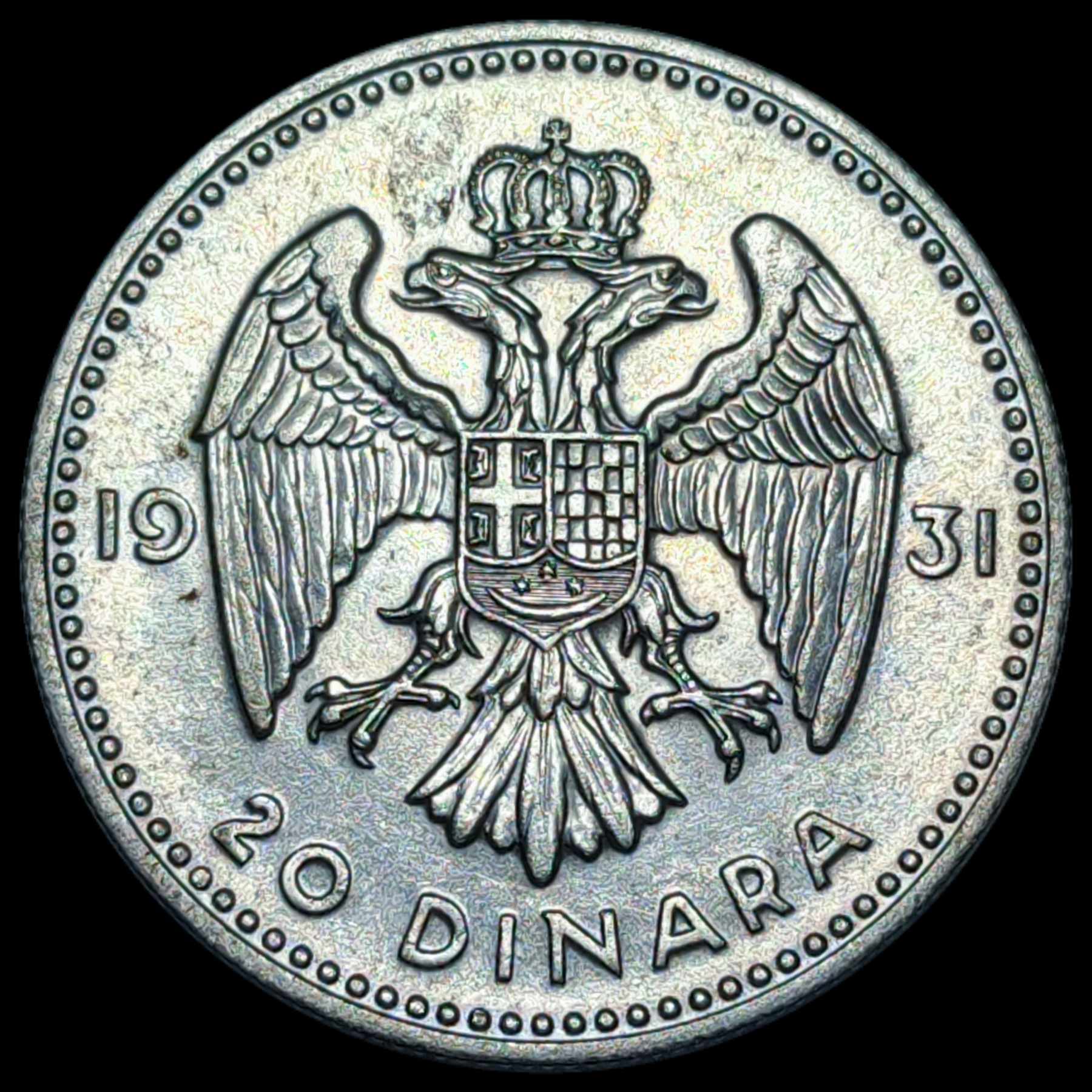 20-Dinara-1931---Belgrade-Mint-�kovnica�a�d�---Kingdom-Of-Yugoslavia